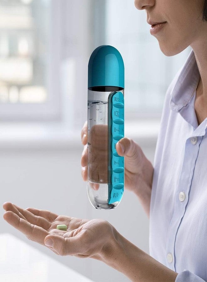 Aakarit Polycarbonate Water Bottle Portable Pill Insertion Organizer Water Bottle with Built-In Daily Vitamin Holder Supplement Organizer Case 7 Compartments | Multi-coloured | 600 ML - Image 2